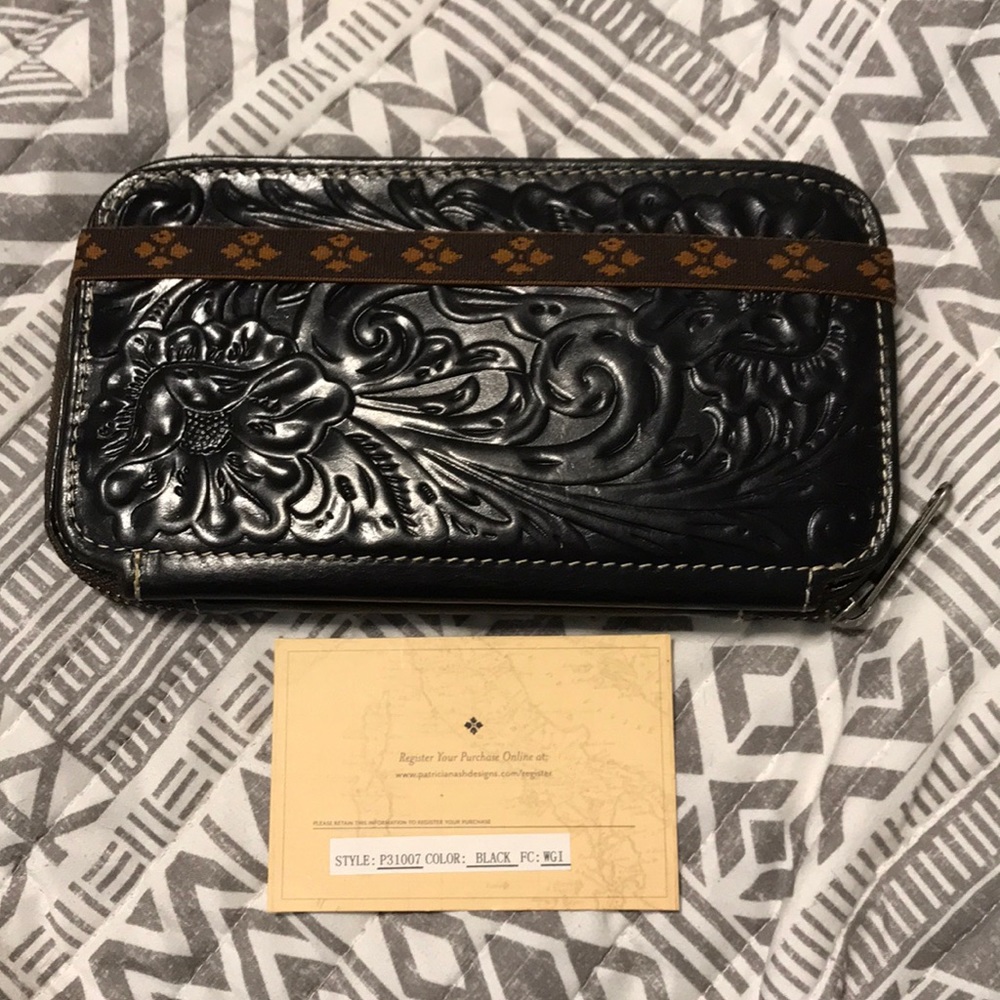 Patricia Nash Black hand tooled Wallet large